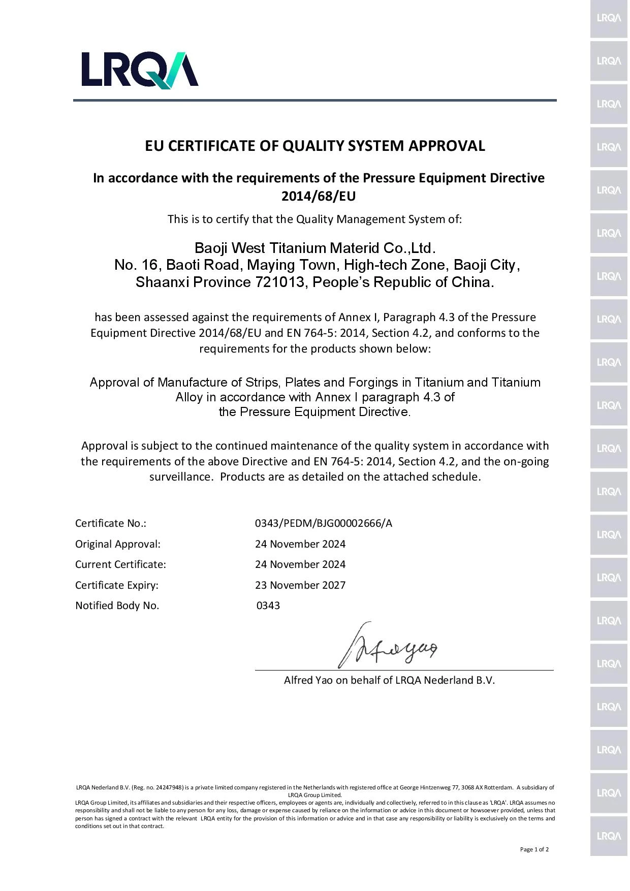 ASTM B265 Titanium Plate test